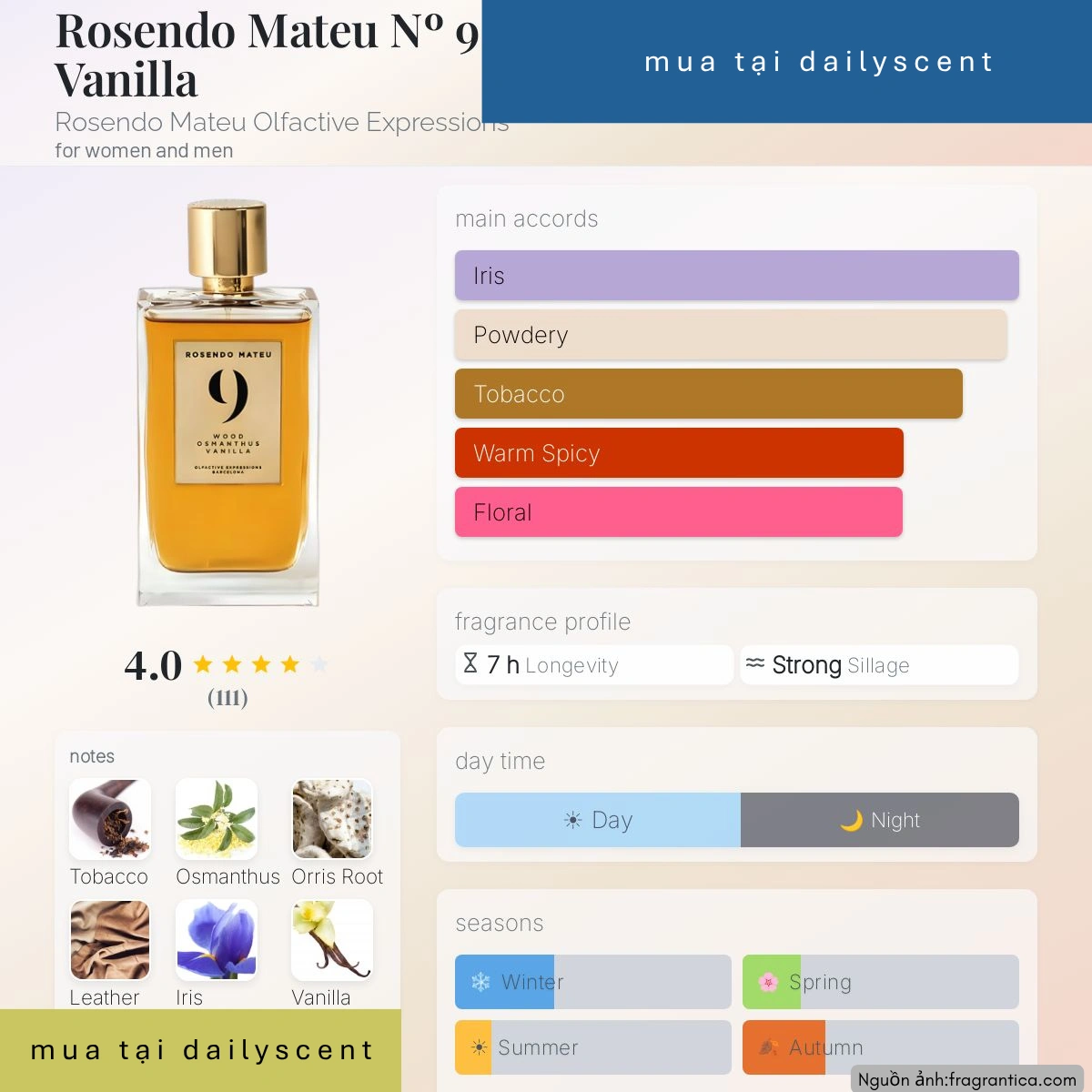 Nước hoa No 9 Wood Osmanthus Vanilla Rosendo Mateu